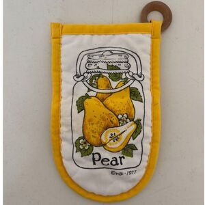 Vintage 1970s HBI Oven Mitt w/ Jarred Pears Print Quilted Pot Holder Kitchenware